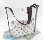 PVC Tote Shoulder Bag Gym Travel Beach shopping bags, Made in China transparent PVC shoulder bag clutch bag, packaging